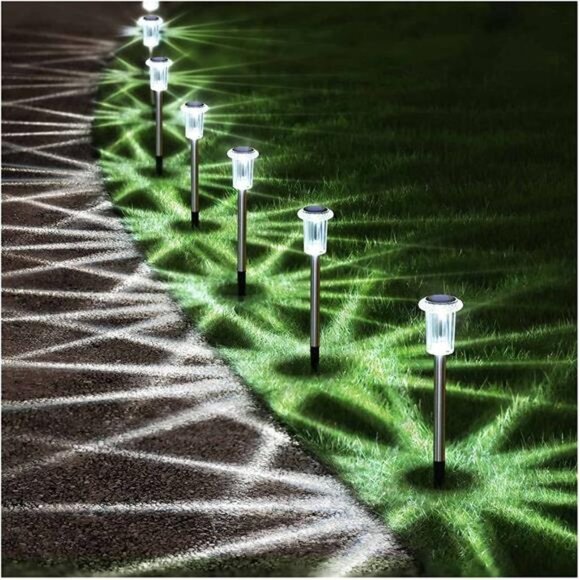 Solar Pathway Lights Outdoor 10 Pack LED Waterproof Stainless Steel Garden Stake - Picture 1 of 6